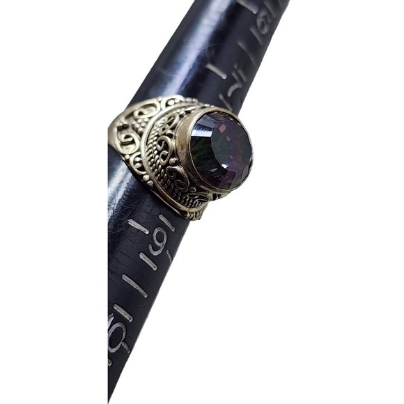 Vintage Sterling 925 Rainbow Glass Stone Ring Size 8.25 (A3024) - Picture 6 of 7